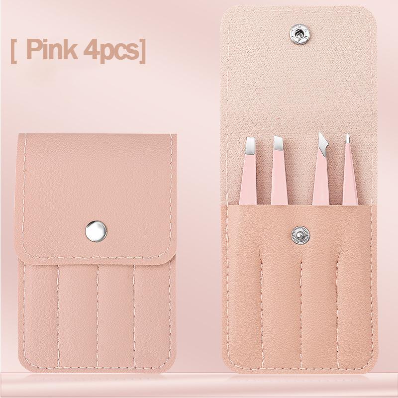 Colorful Stainless Steel 4 Pack Tweezer Set for Women and Men's Eyebrows & Eyelashes Comes with Storage Bag