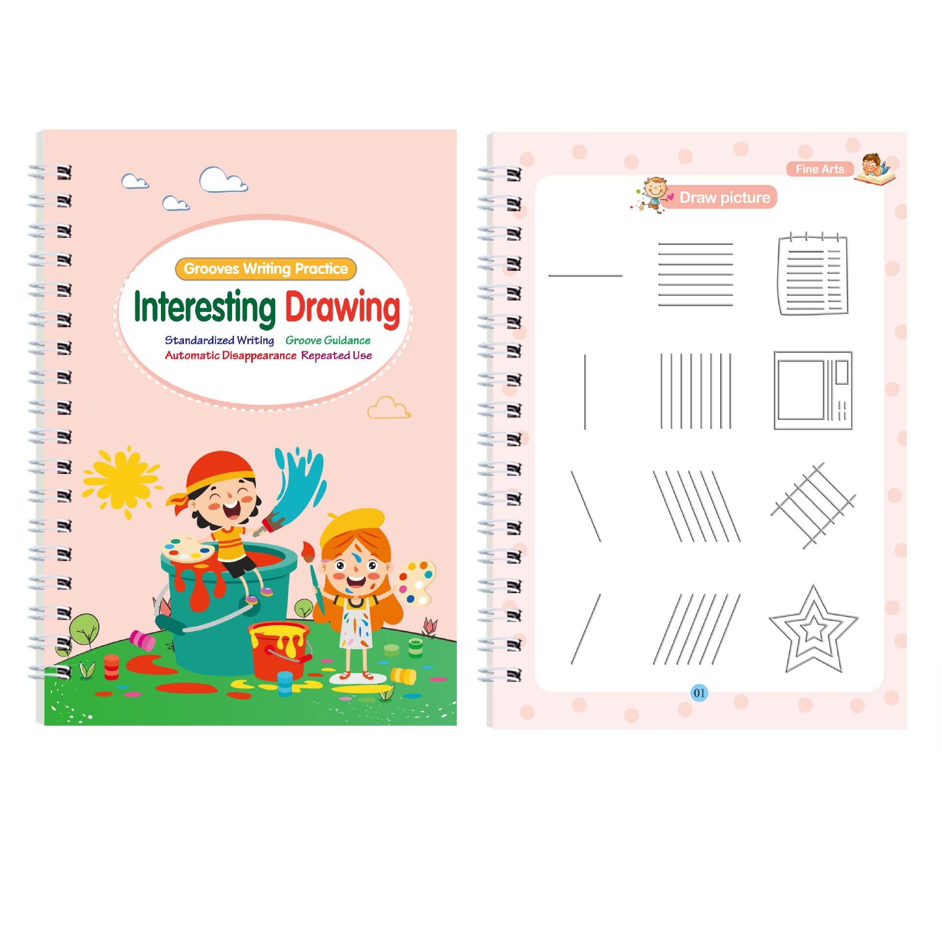 

4Pcs Magic Grooved Durable Writing Practice Books - Handwriting Workbook Tracing Copybook For Children S Learning