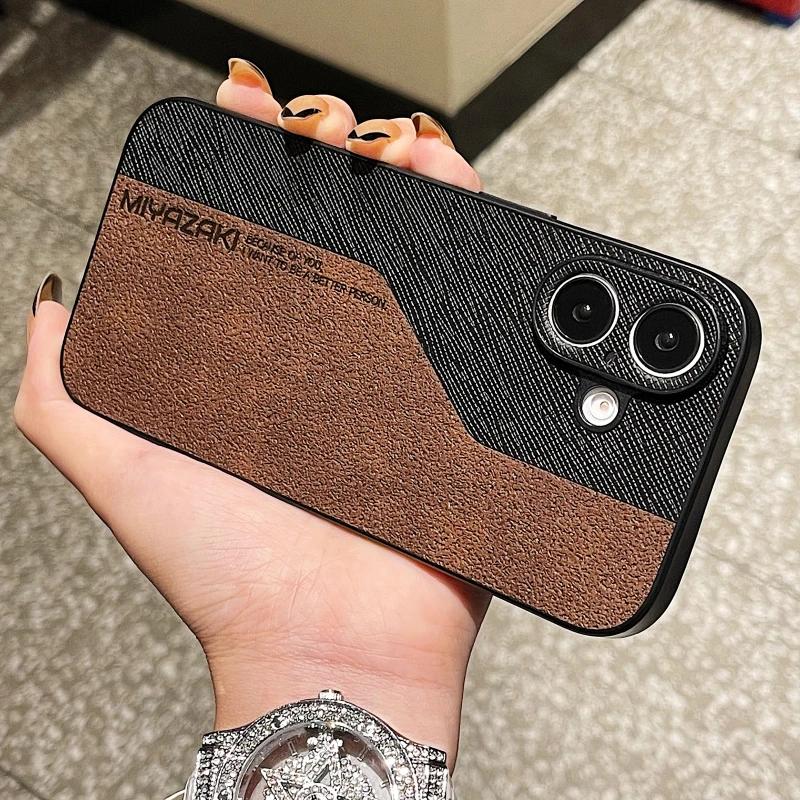 Luxury Double Color Leather Pattern Phone Case for iPhone 16 15 14 13 Pro Max PU Shockproof Cover