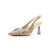7521-3 [sheepskin] high-heeled wedding shoes women's thin heels 2025 new pointed sandals rhinestone bow shoes