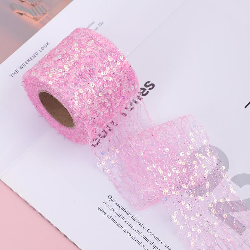 10Yards 6CM Sequin Chiffon Ribbon with Silver Gold Wire for DIY Hair Bow Clothing Sewing Supply Craft Accessories Tulle Ribbon