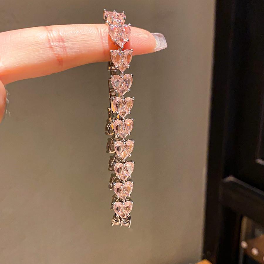 Heart Shaped Double Layer Zircon Crystal Bracelet For Women With Elegant Design And Gift Use