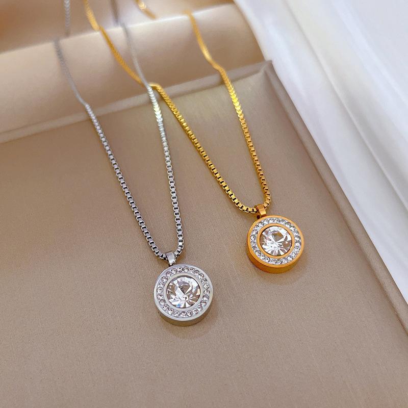 Titanium Steel Ring Full Diamond Minimalist Furnace Real Gold Necklace Female Collarbone Chain Accessories