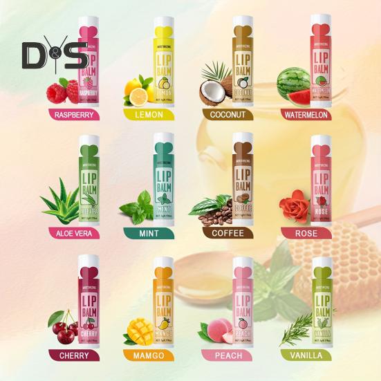 12Pcs/Box Deep Moisturizing Lip Balm 5g Long-Lasting Hydrates Nourishes Repair Lips Balm 12 Flavors Protects Heals Nourishing Lip Care for All Skin