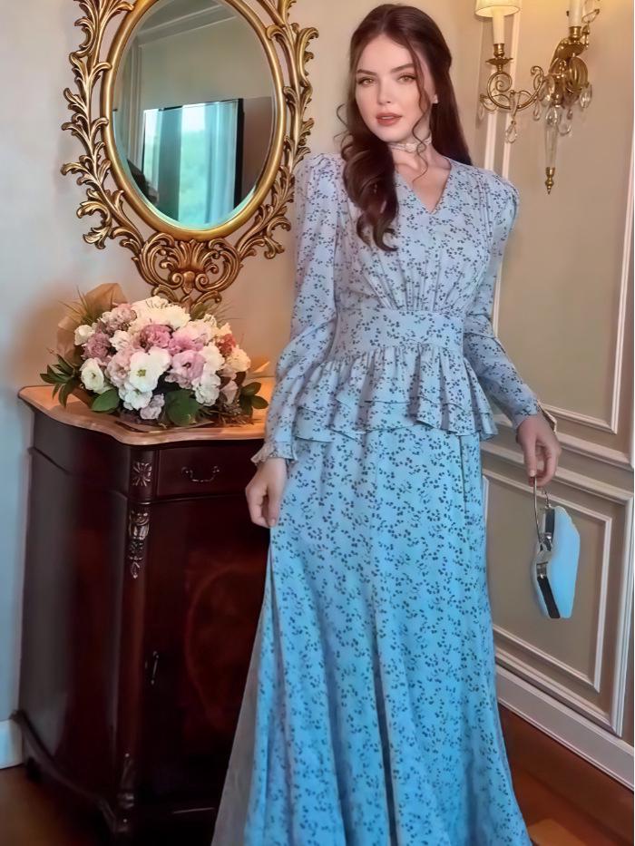 2025 European & American Summer Print Slimming Waist Belt Shirt Dress