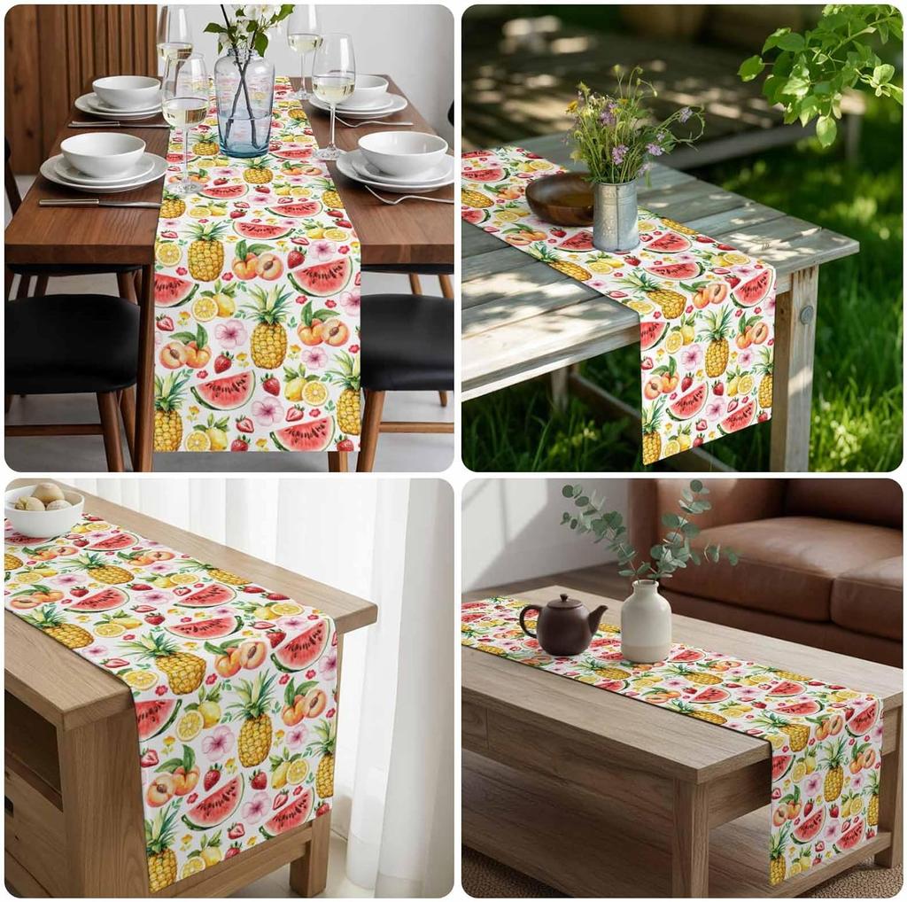 Summer Fruit Pineapple Lemon Strawberry Linen Table Runner Party Decor Reusable Kitchen Dining Table Runner Wedding Decorations