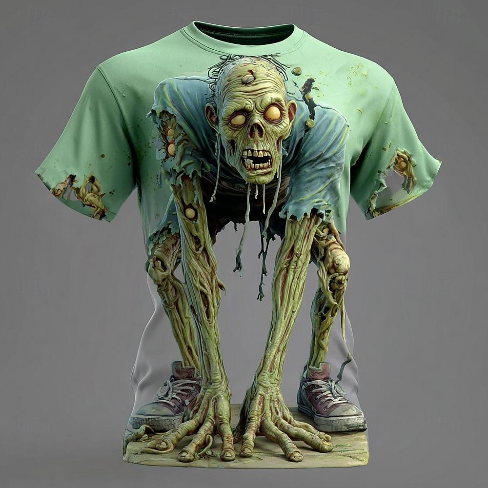 Summer Kids Optical Illusion Zombies Print Boy Short Sleeve T-shirt Top Crew Neck T-shirt Horror Party Street Holiday Girl Clothing
