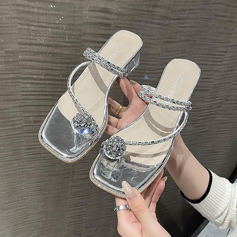Fashion versatile style outerwear girl thick heel slippers women's summer 2025 new sandals with skirt high heel slippers