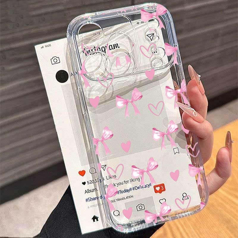 Phone Case For iPhone 17 Air 16 15 14 Plus 13 12 11 Pro Max XR X XS 13 12 Mini 16E Cute Red Polka Dot Bow Soft Transparent Cover