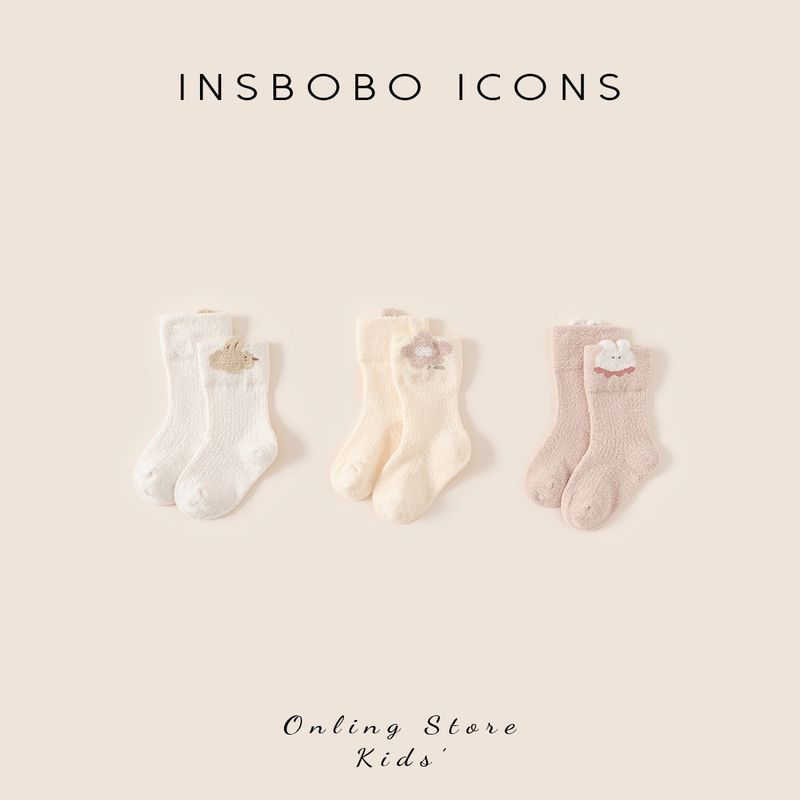 Insbobo Children s Socks 2025 New Style Girls  Winter Mid-Calf Socks Boys  Cute Thickened Autumn and Winter Children s Socks M Socks Size 12-14cm Wonderful Garden Three Pairs