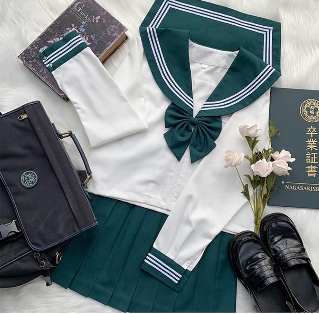 Claw Sailor Uniform Long Sleeve Gray White Cosplay JK Uniform with Bow Set Cosplay Costume High School Girl Uniform Skirt Set 3 [Nyanko] 4-Piece (Mini