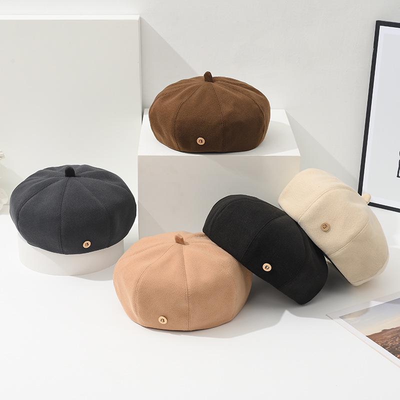 

Korean Design Wool Beret: Fashionable Retro Painter Hat for Autumn/Winter Adjustable (54-59cm) слонова кістка