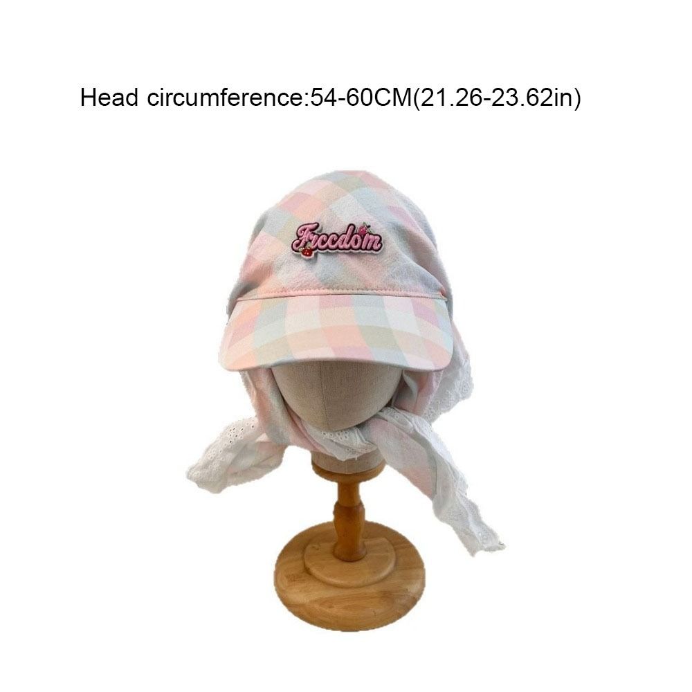Simple Korean Style Plaid Baseball Cap Embroidery Cotton Strappy Bandana Hat Peaked Cap Sunscreen Letter Headscarf Hat Beach