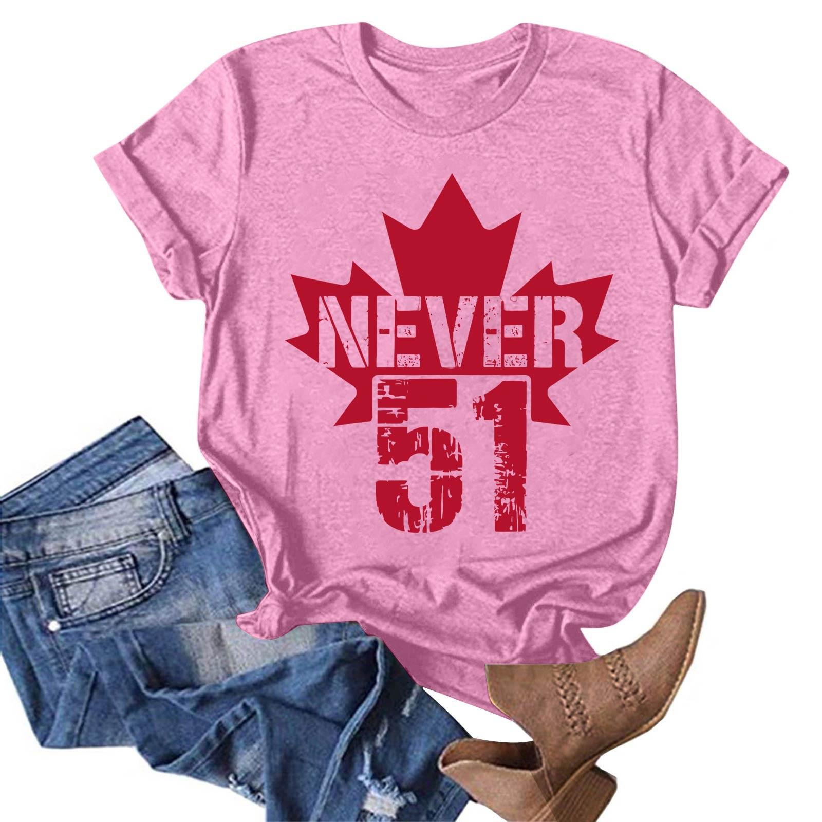 

Women s Casual Fashion Street Slim Short Sleeve Canada Never 51 State Around T-Shirt Top M рожевий