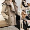 Women Waistcoat Sleeveless Lapel Double-Breasted Short Style Solid Color Casual Cardigan Thickened Velvet Lining Vest Coat