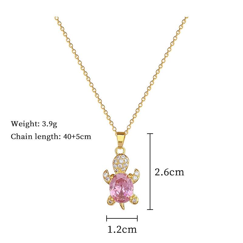 Pink Synthetic Zircon Turtle Pendant Jewelry Set Earrings Necklace for Women