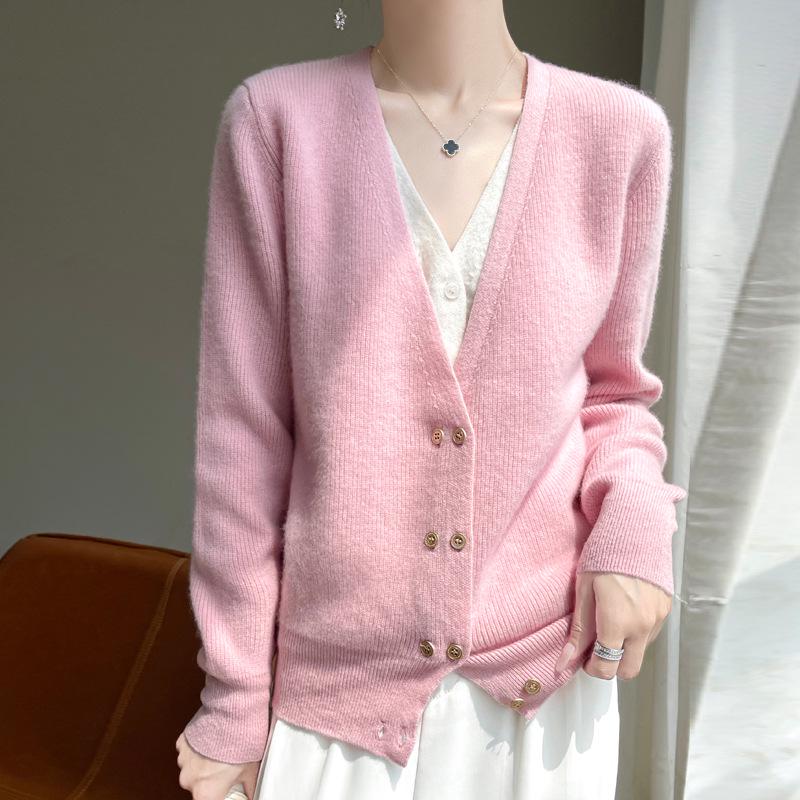 2025 Autumn/Winter V-Neck Wool Cashmere Women's Two-Piece Knit Base Layer Sweater Jacket