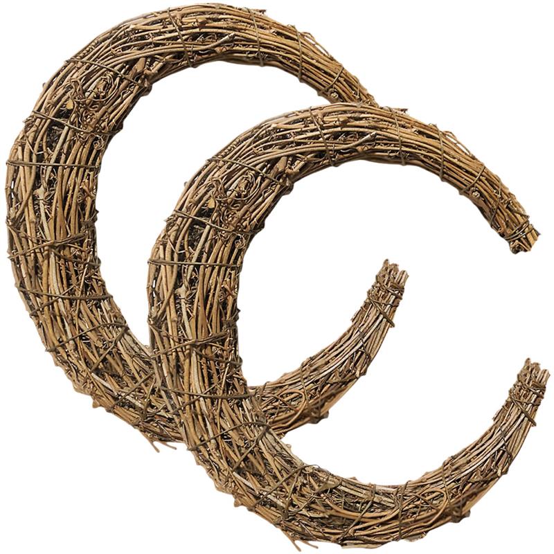 

2pcs Vine Wreath DIY Wreath Accessory Moon Shaped Rattan Natural Handmade Woven Rings Frame For Craft DIY Flower Shop Decoration