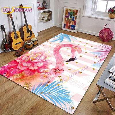 3D-Flamingo-Teppich für Wohnzimmer, Schlafzimmer, Kinderzimmer, bunter moderner Teppich, rutschfester Bodenteppich, INS-Stil, Dekor, Blumenteppich