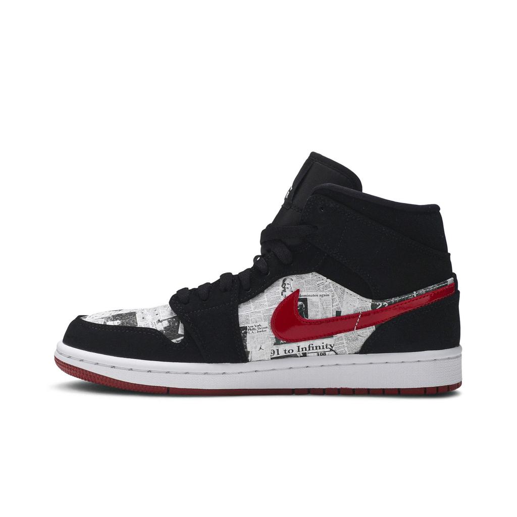 Air Jordan 1 Mid SE 'Newspaper Air Times' (Unisex) Black / Gym Red / White Vintage Basketball Shoes 852542 061