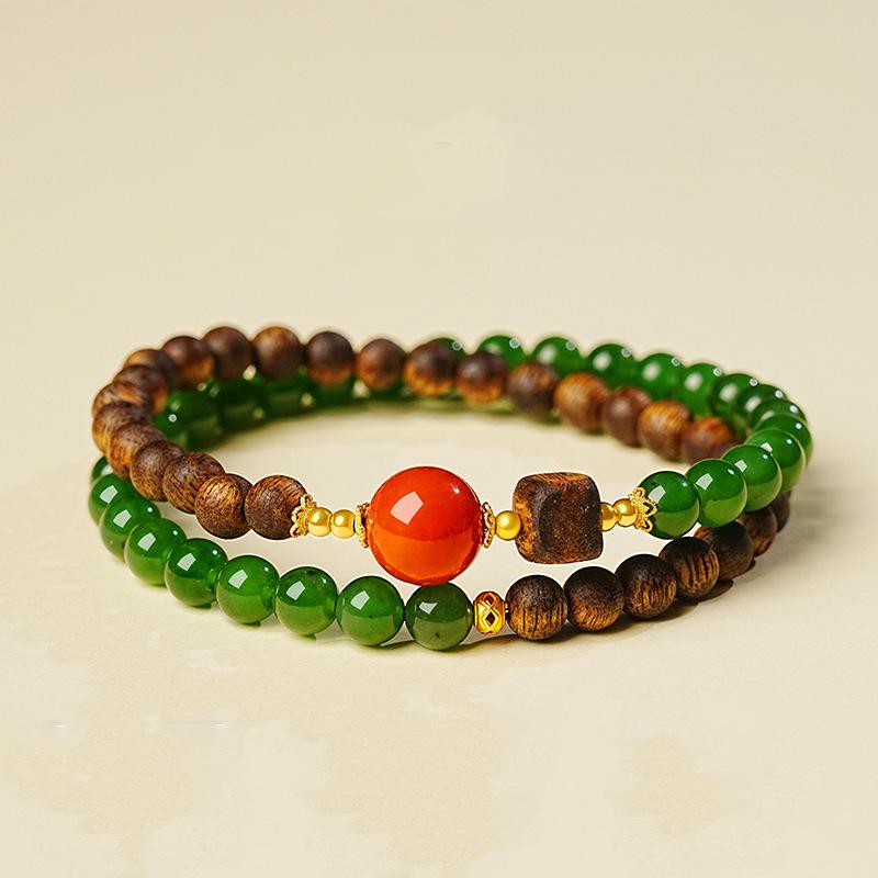 Agarwood and Biyu Jade Women's Bracelet - Gift for Mom's Birthday