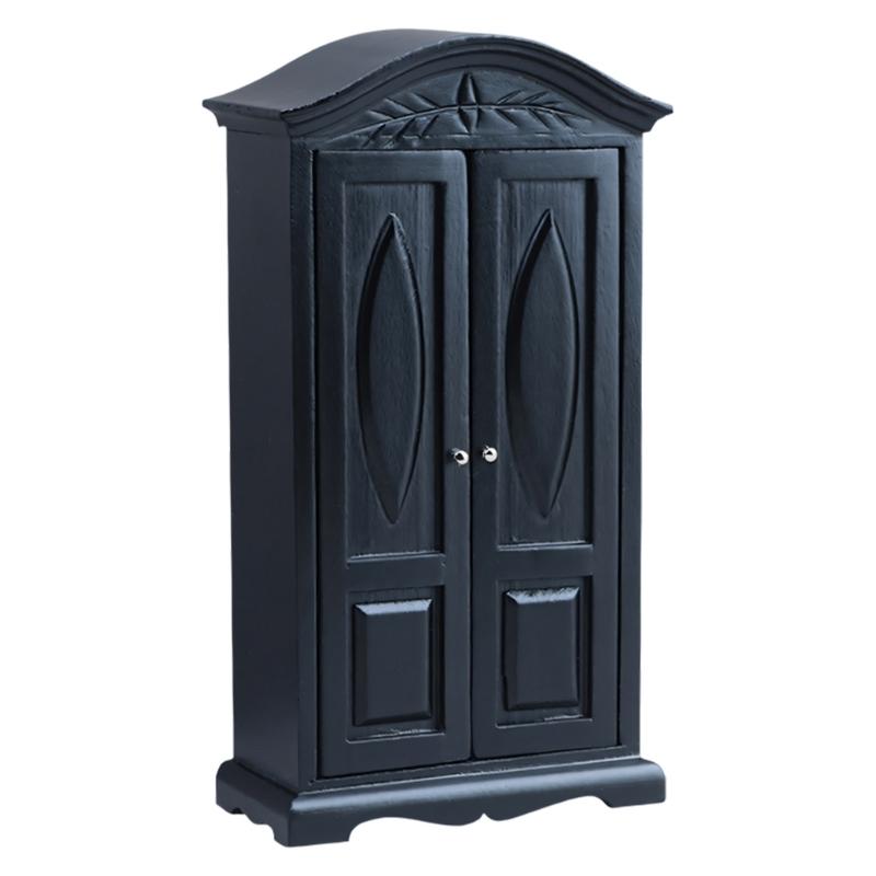 

Black Wooden Cabinet Model With Intricate Carvings For 1/12 Scale Doll House Decoration Miniature Scene Display Furniture 1