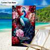 1PC Custom Name Beach Towel Peacock Flowers Romance Beach Towel, Suitable for Camping, Travel, Beach Accessories, Super Absorbent, Family Gift