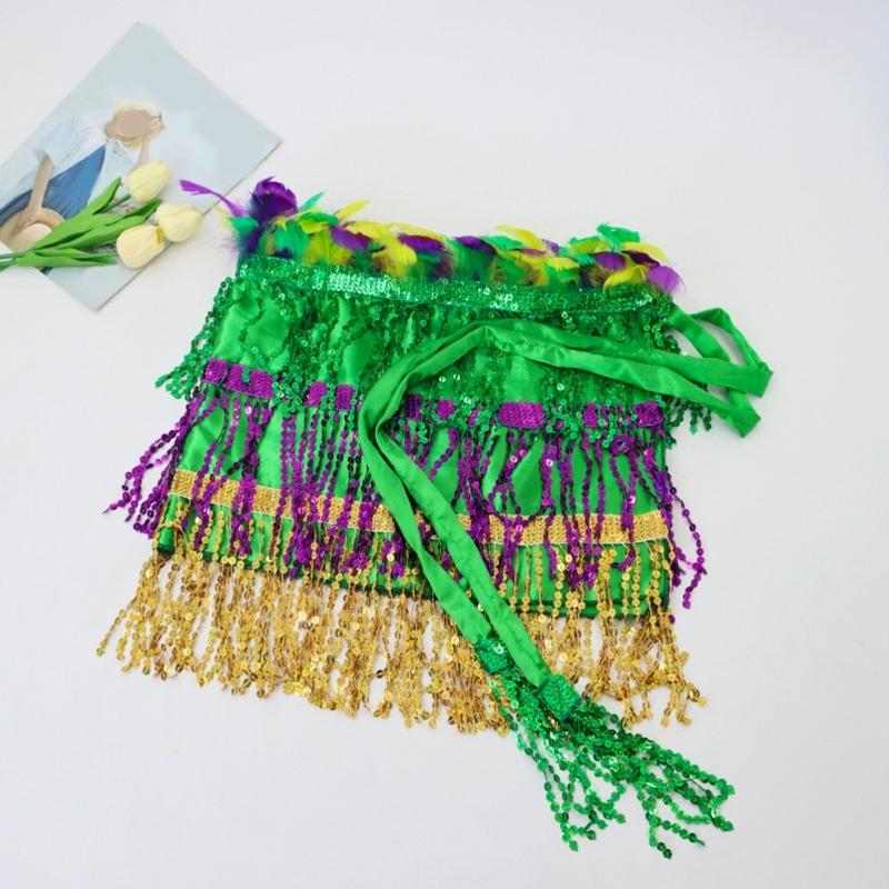 Mardi Gras Skirt Belly Dance Hip Scarf Mardi Gras Costume Sequins Fringe Tassels Wrap Skirt Sparkly Glitter Skirt