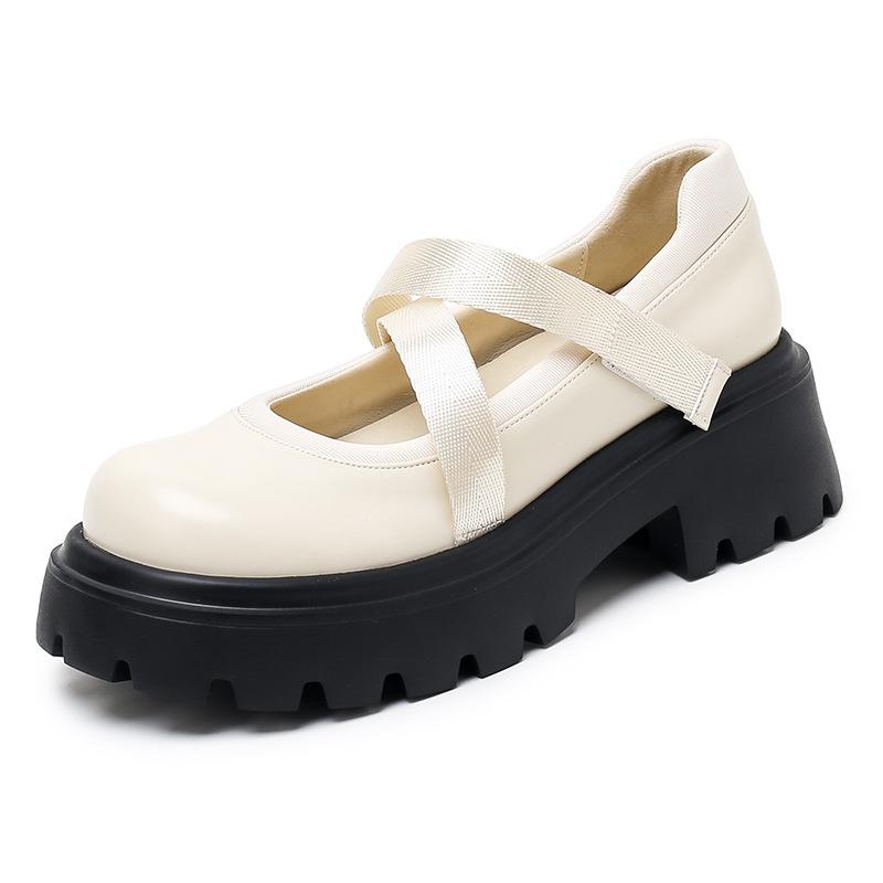 

Leather platform cream Mary Jane women s shoes new small leather shoes single shoes college style 39