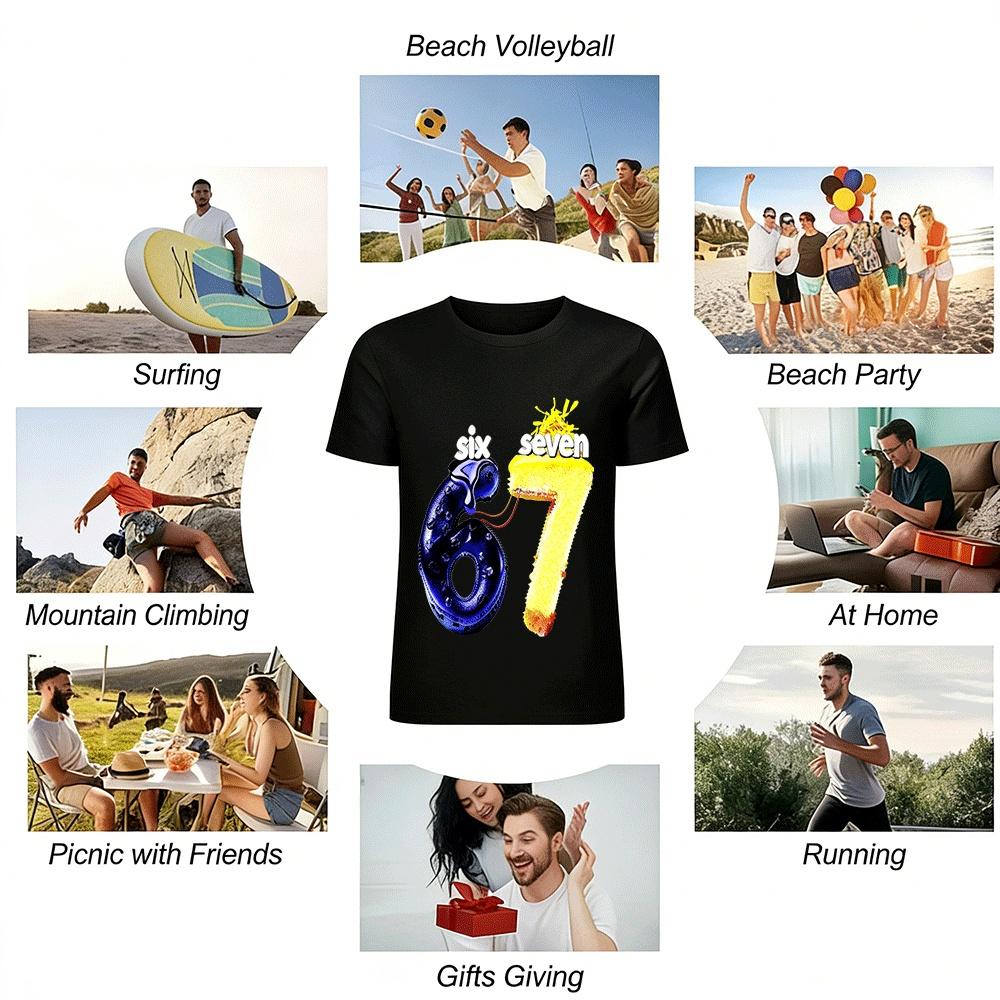 Fun Number 67 Graphic Print Casual Top Pure cotton T-shirt