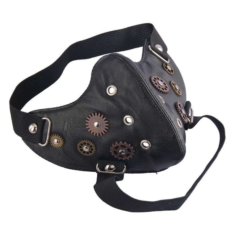 Maske Leder Steampunk atmungsaktiv Schwarz Maske staubdicht stilvoll Zahnrad Maske Herren