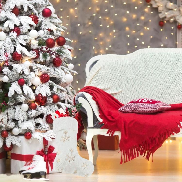 Winter White Christmas Stocking Hanging Bag Decoration Soft Textured Design Gift Storage Holiday Essential