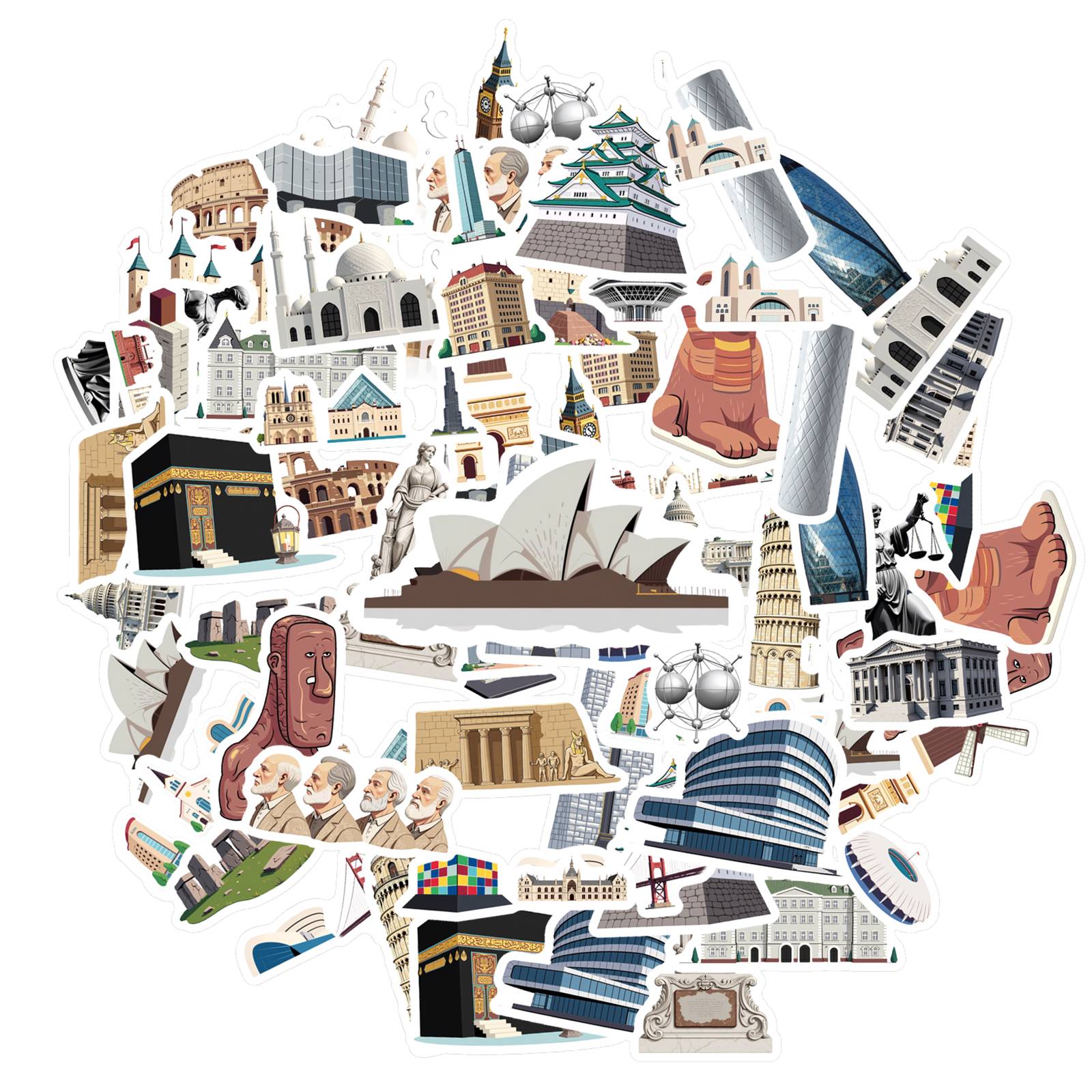 35pcs Realistic Monuments Stickers Vintage Architecture Architectural Stickers Museum Graffiti For Laptop Motorcycle Luggage