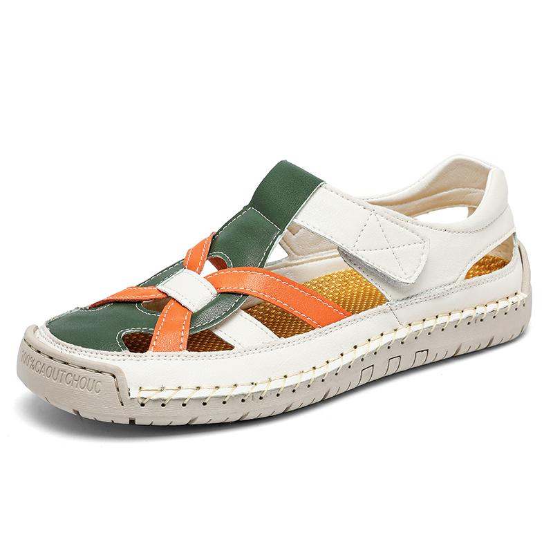 Fashion Business Casual Walking Shoes for Men Non Slip Beach Sandalias Summer Flats Men's Leather Sandals Hollow Out Breathable Sandals