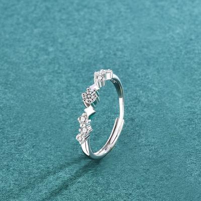 S925 Sterling Silver Bright Galaxy Moissanite Ring Women's Niche High-end Light Luxury Ring Jewelry