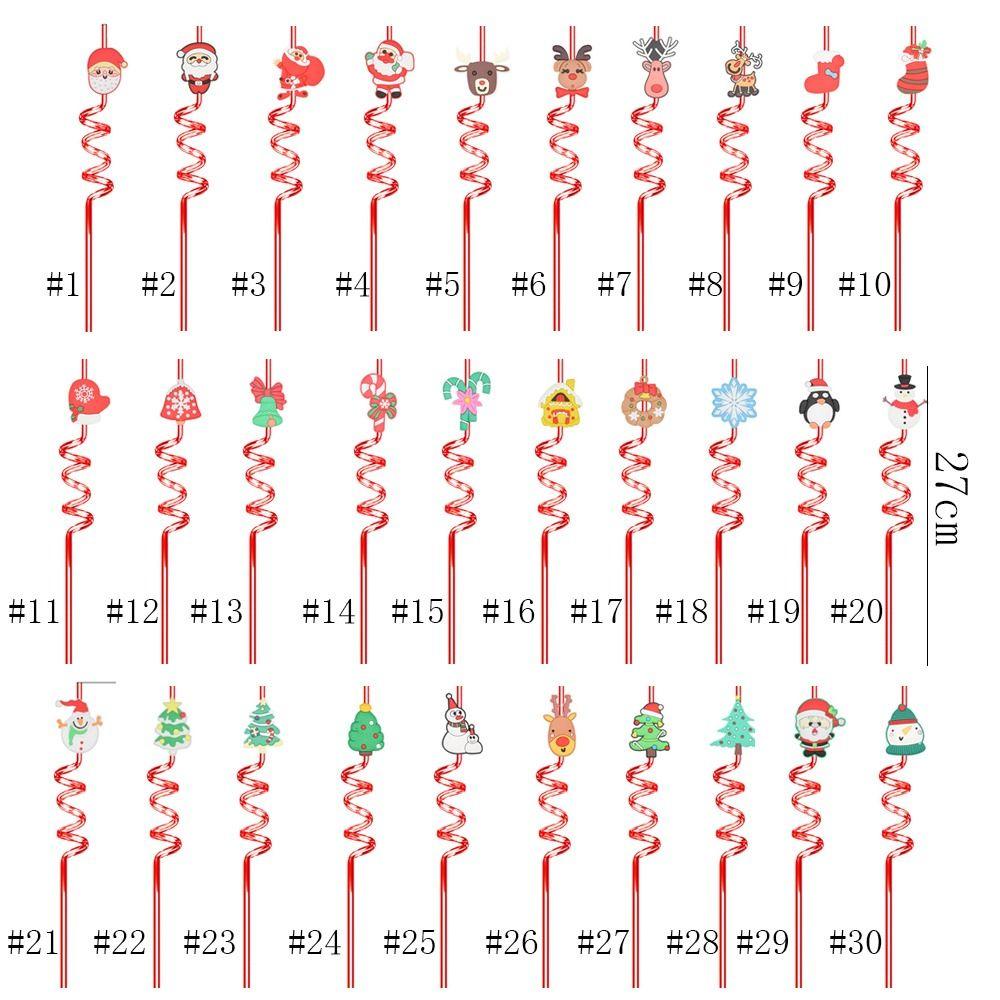 Spiral Christmas Plastic Straw Food Grade Christmas Party Decor Christmas Cartoon Straw  Children