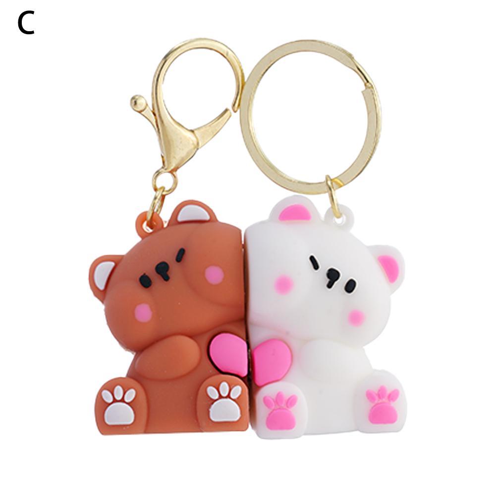 1Pair Cute Resin Bear Couple Magnetic Keychain Cartoon Animal Doll Bag Pendant Kawaii Key Chains Gifts Lovers Ornaments