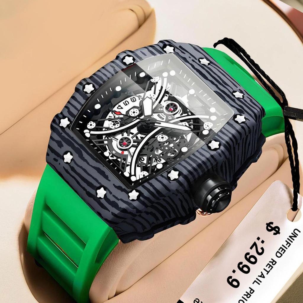 Binbang Men's Silicone Barrel Luminous Fashion Sports Watch
