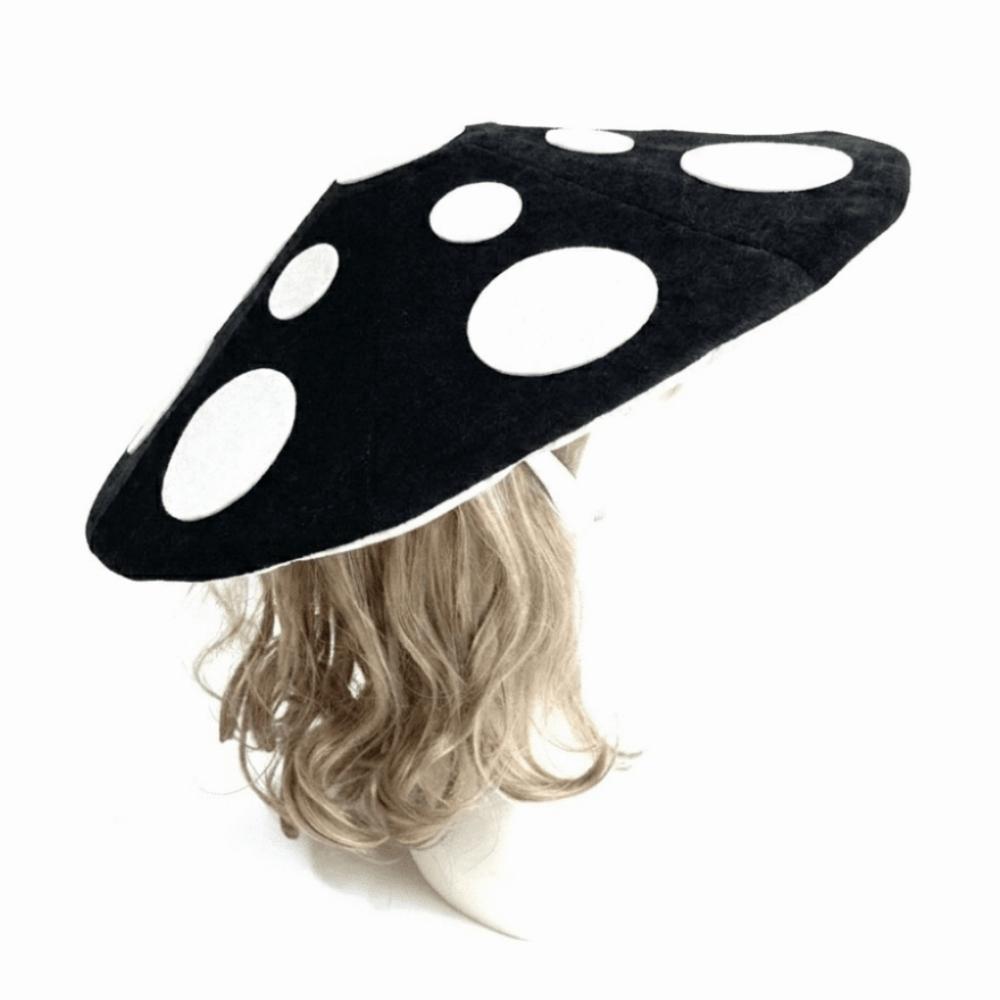 Polka Dot Mushroom Hat Soft Velvet Fungus Beret Cap Adjustable Costume Headpiece Novelty Costume