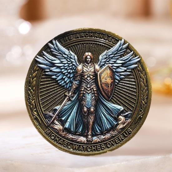 

Архангел Михаил наблюдает за нами. Монета вызова. Молитва героя. Памятная монета. Вдохновляющая религиозная коллекционная монета.