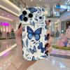 Wavy Edge Phone Case For iPhone 16 15 14 Pro Max 13 12 Mini 11 XR XS SE Blue Ink Butterfly Oriental Art Cover