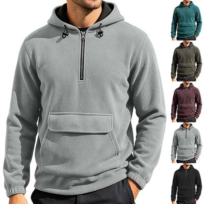 Men's Half Zip Hoodie Fleece Pullover Casual Long Sleeve Sweatshirt with Kangaroo Pocket Autumn Winter Warm Tops