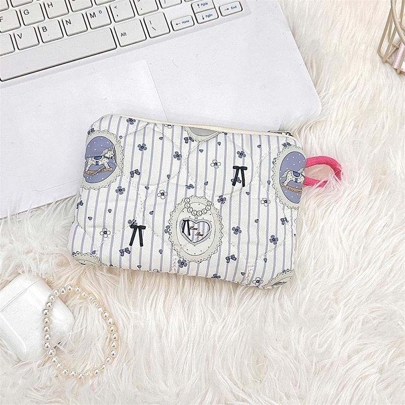 Ins Style Flower Coin Purse Cartoon Rabbit Clutch Bag Lipstick Earphone Sundries Storage Bag Wallet Pouch Mini Makeup Bag