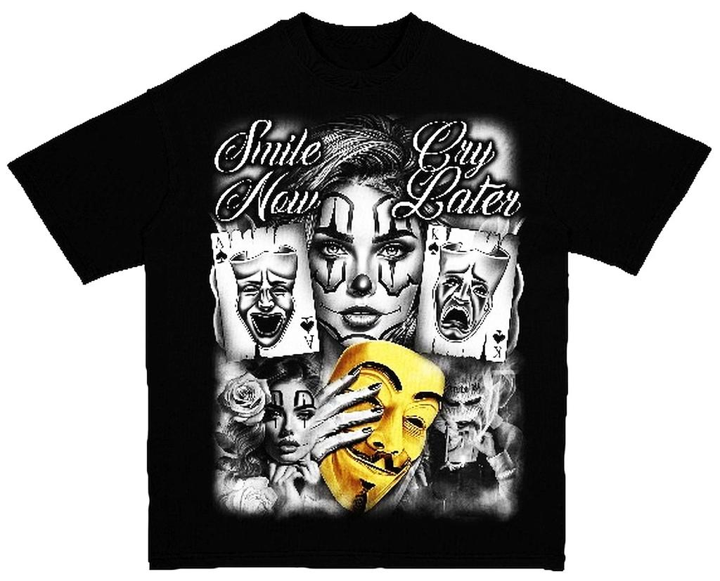 Smile Now Cry Later Clown Face Graphic T-Shirt Print On Shaka Heavyweight Tee