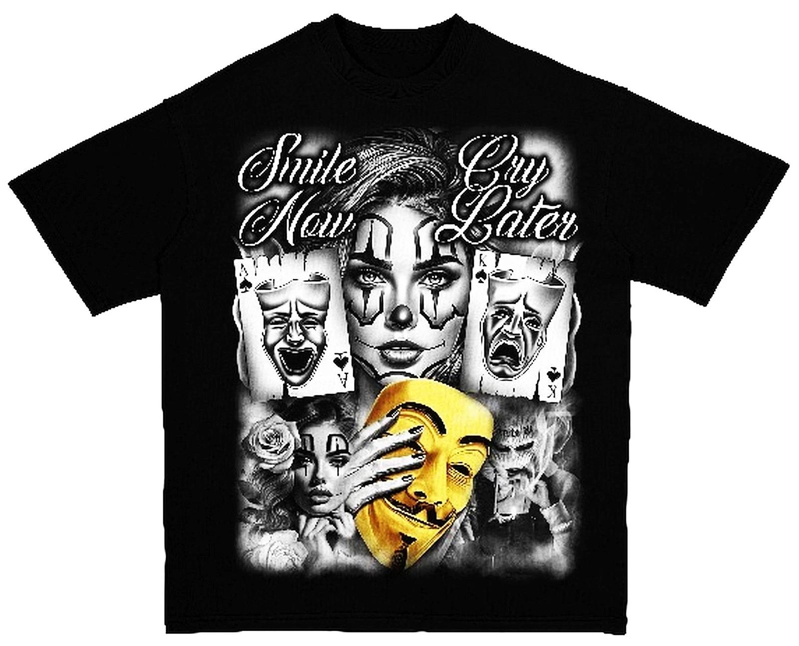 Smile Now Cry Later Clown Face Graphic T-Shirt Print On Shaka Heavyweight Tee M