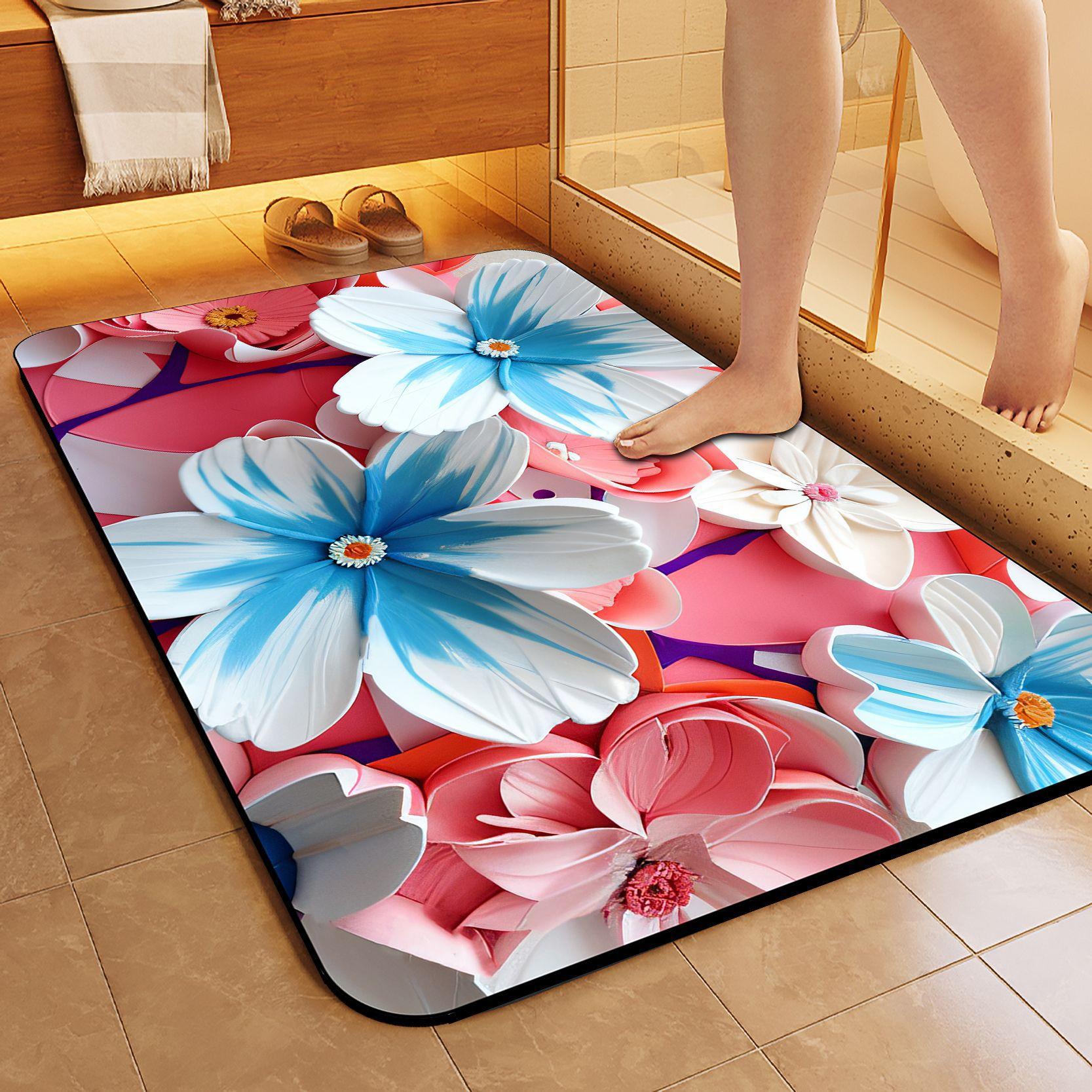 

Коврик для пола с диатомовой грязью, масляная живопись, цветочный коврик, 3D визуальный трехмерный коврик для ванной комнаты, коврик для ванной комнаты, коврик для входной двери 50 * 80cm