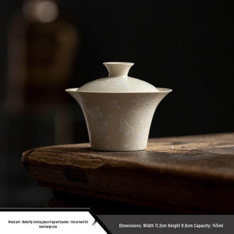 Fragrant Ash Butterfly Gaiwan: Elegant Ceramic Tea Set for Kung Fu Brewing