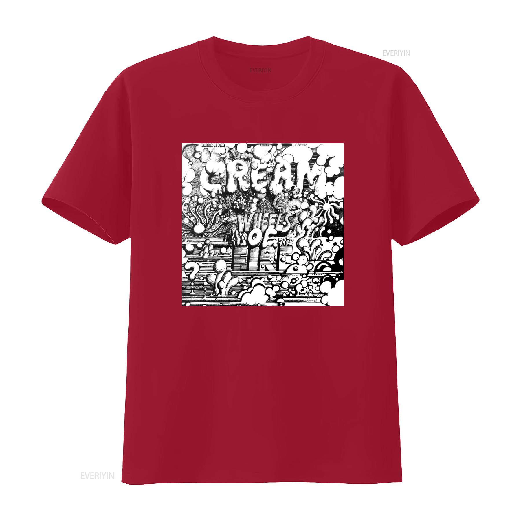 Cream Wheels on Fire Classic Vintage Rock Print T shirt vintage Washed Unisex Stylish Slightly Top For Everyday Wear Stretched S