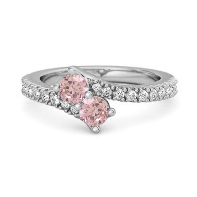 925 Sterling Silver Pink Topaz Twin Stone Pave Bypass Women Wedding Ring 9
