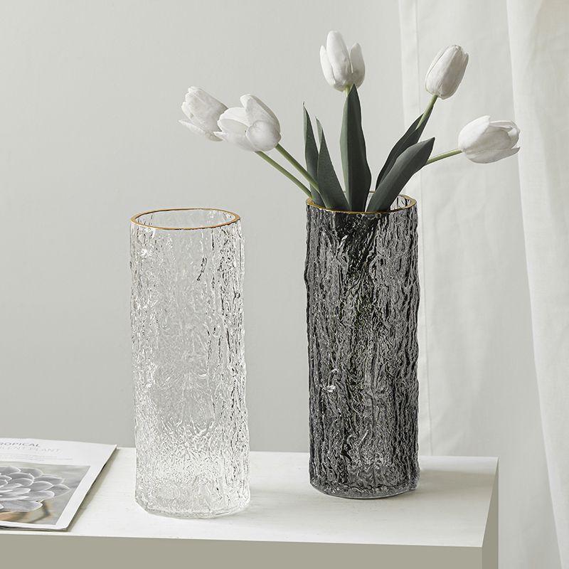 Rock Ice Patterned Glass Vase Flower Arrangement Ornaments Home Livingroom Tea Table Accessories Hotel Office Desktop Decoration
